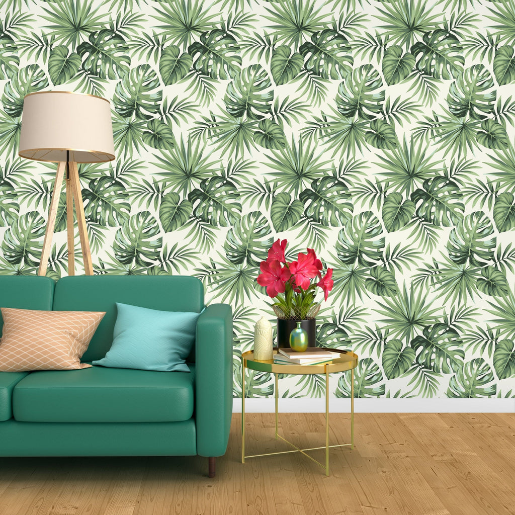 Green Tropical Palm Leaves Peel and Stick Wallpaper Removable Wallpaper EazzyWalls 