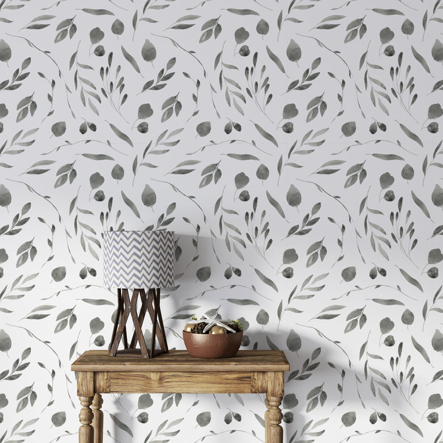 Black and White Watercolor Floral Wall Mural Removable Wallpaper EazzyWalls 