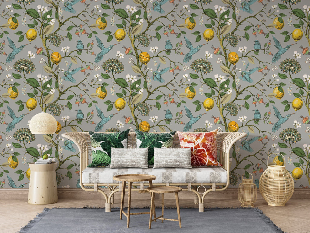 Flying Hummingbirds Chinoiserie Wallpaper Removable Wallpaper EazzyWalls 