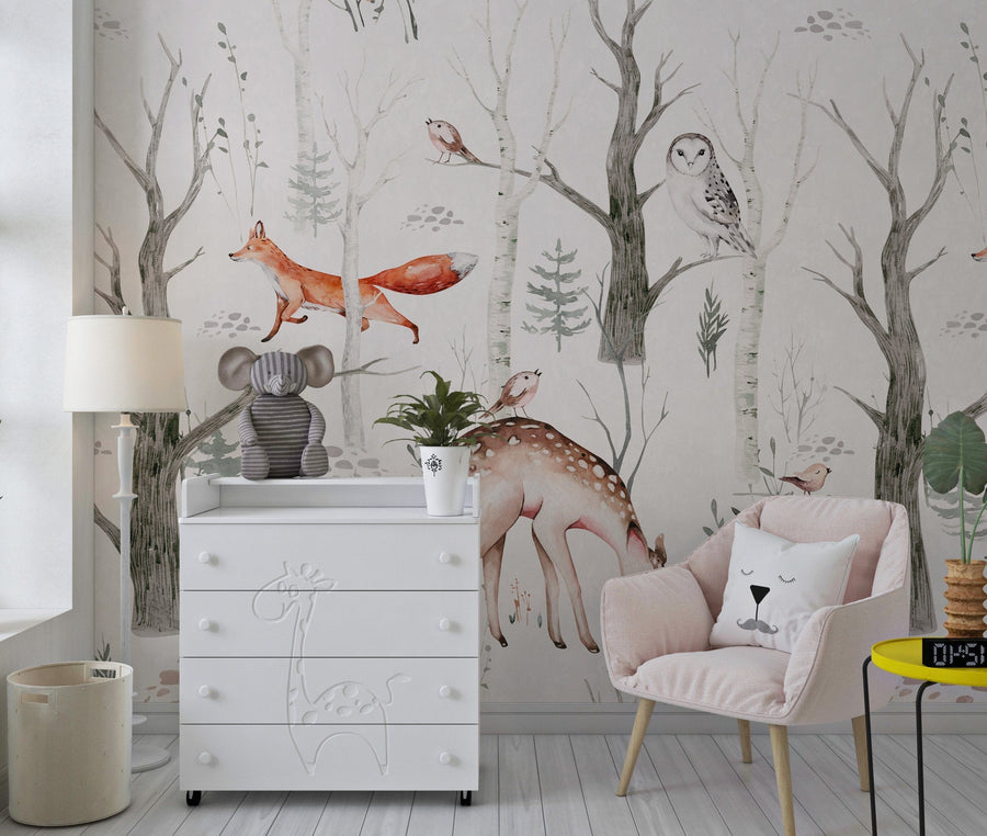 Hunting Fox and Deer Wall Mural for kids Peel and stick Wallpaper EazzyWalls 