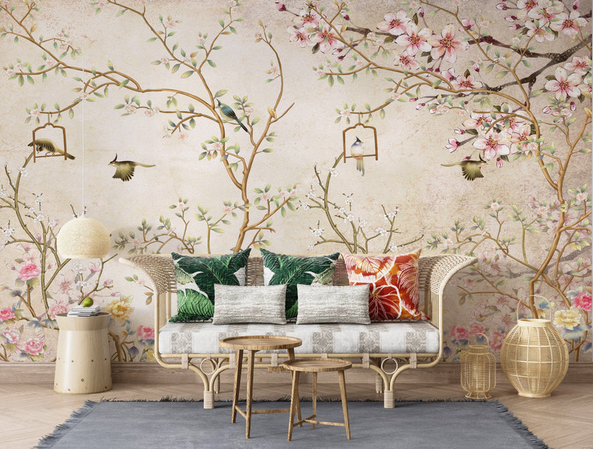 Vintage Cherry Blossom Chinoiserie Wallpaper Mural – EazzyWalls