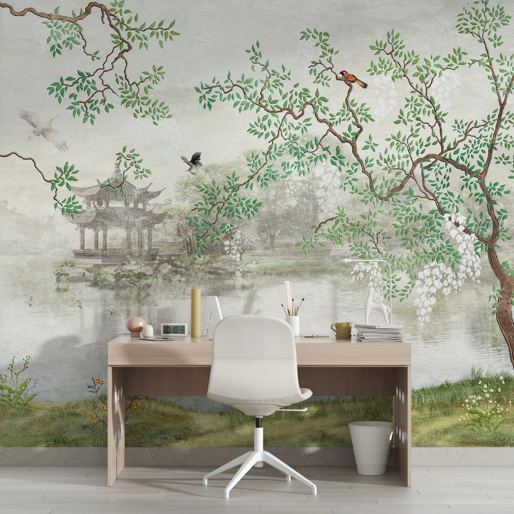 Chinoiserie Japanese Sakura Tree Wallpaper Removable Wallpaper EazzyWalls Sample: 6''W x 9''H Canvas 