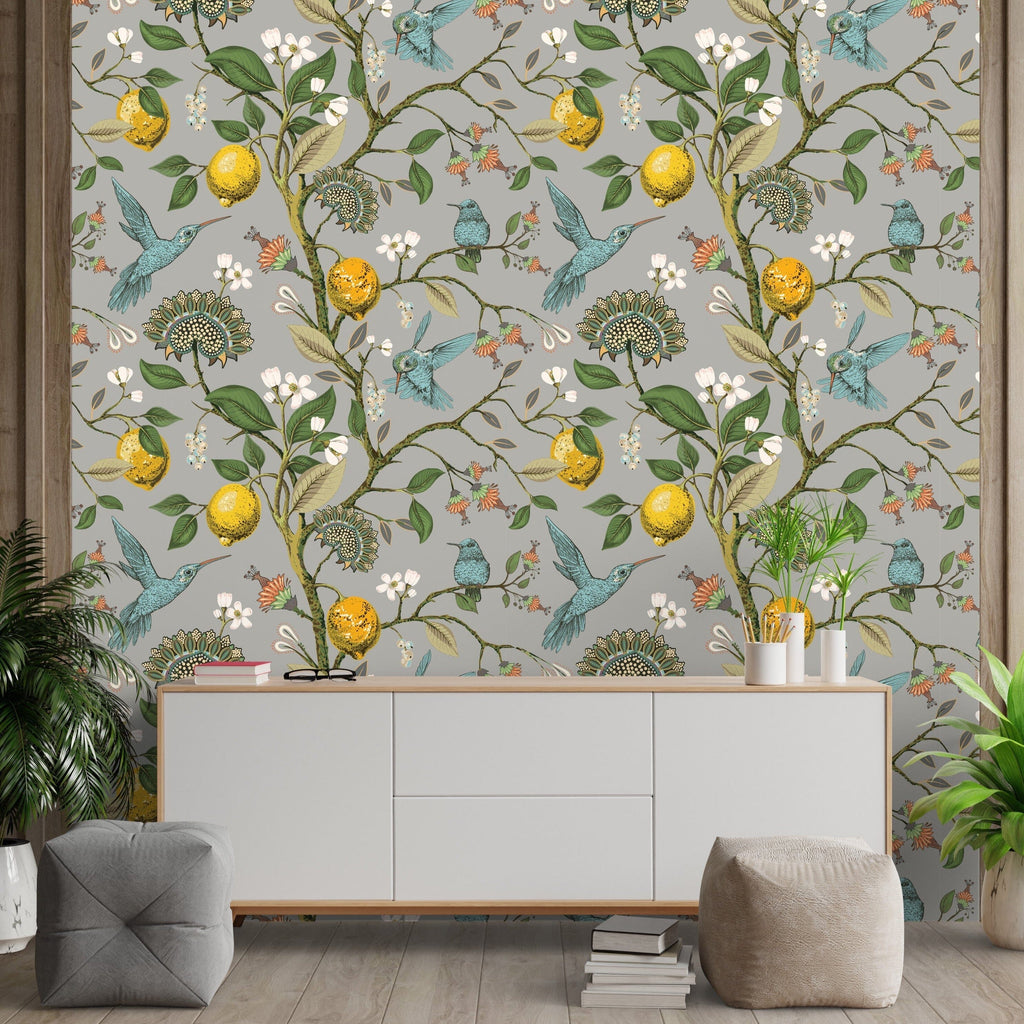 Flying Hummingbirds Chinoiserie Wallpaper Removable Wallpaper EazzyWalls 