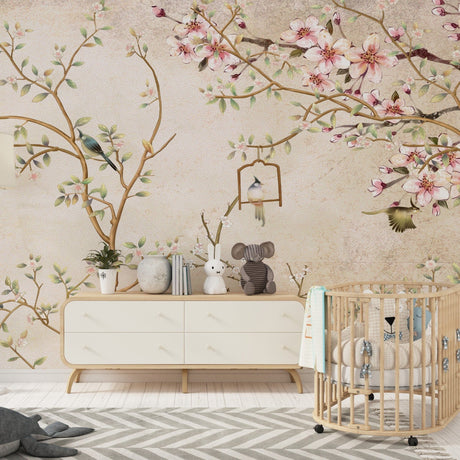 Vintage Cherry Blossom Chinoiserie Wall Mural Removable Wallpaper EazzyWalls 