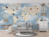 Kids World Map Animal Learning Wallpaper Peel and stick Wallpaper EazzyWalls 
