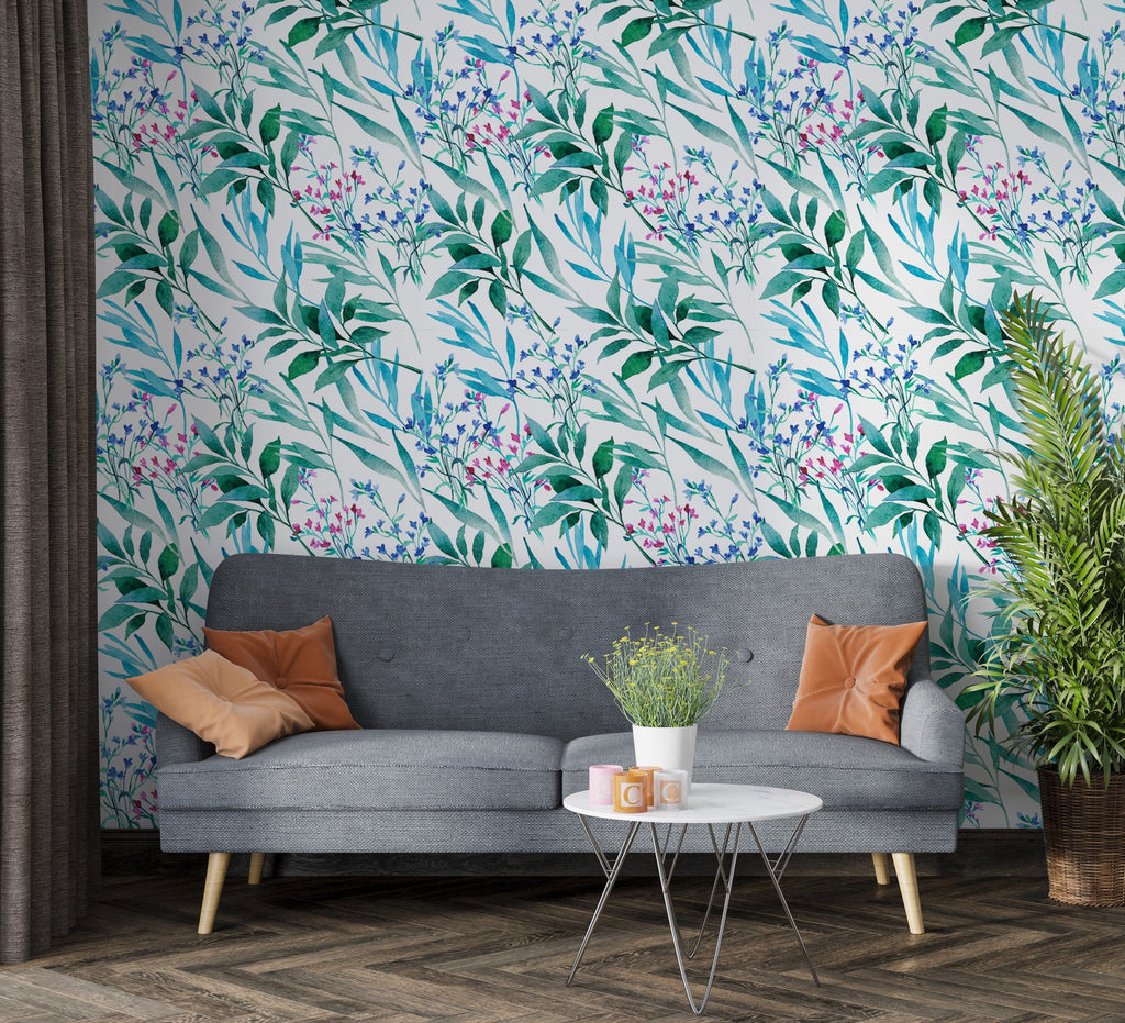 Blue Botanical Wall Mural Removable Wallpaper EazzyWalls 