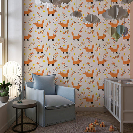 Forest Fox Pattern Wallpaper Peel and stick Wallpaper EazzyWalls 