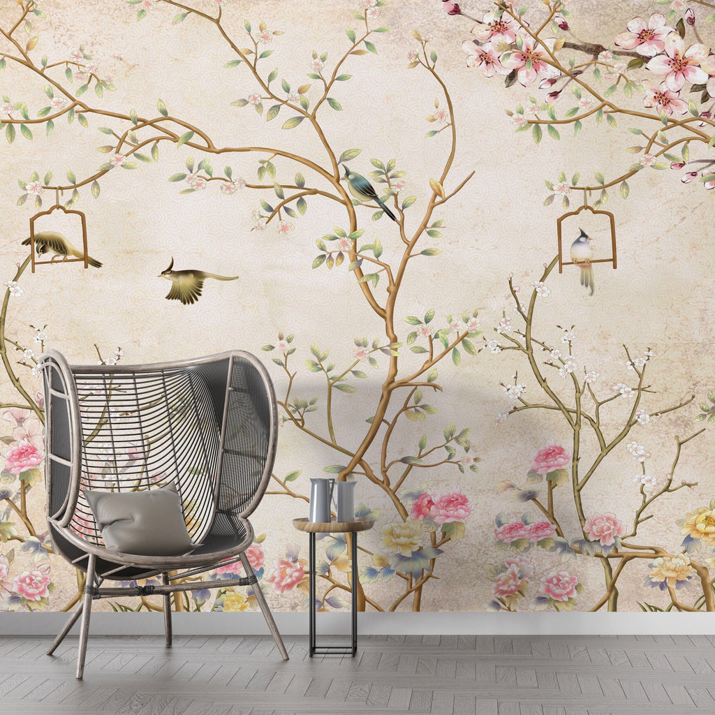 Vintage Cherry Blossom Chinoiserie Wall Mural Removable Wallpaper EazzyWalls Sample: 6"W x 9"H Canvas 