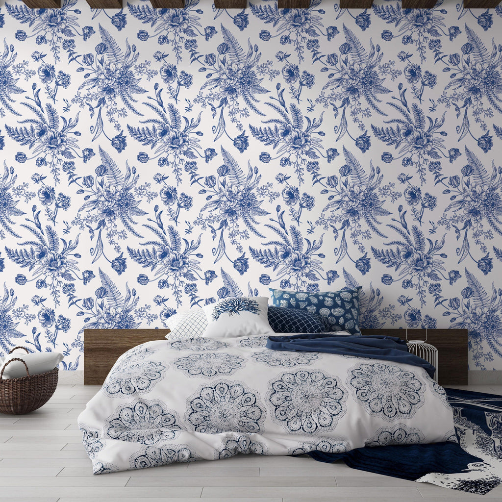 Blue Toile Wallpaper Peel and Stick EazzyWalls 