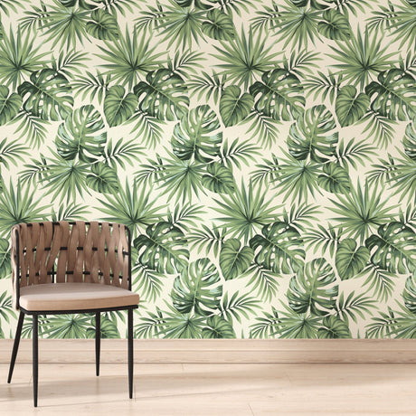 Green Tropical Palm Leaves Peel and Stick Wallpaper Removable Wallpaper EazzyWalls 