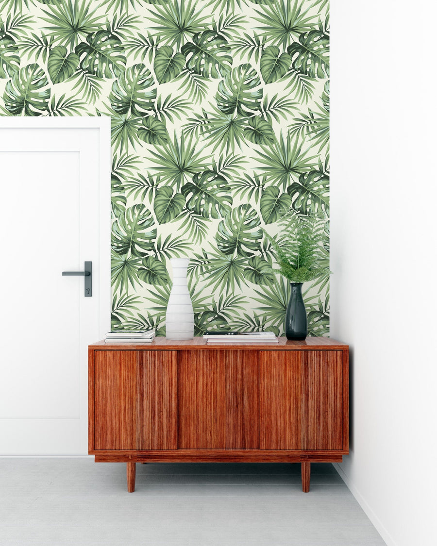 Green Tropical Palm Leaves Peel and Stick Wallpaper Removable Wallpaper EazzyWalls 