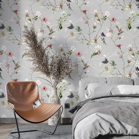 Colorful Leaves and Flowers Butterflies Wallpaper Removable Wallpaper EazzyWalls 