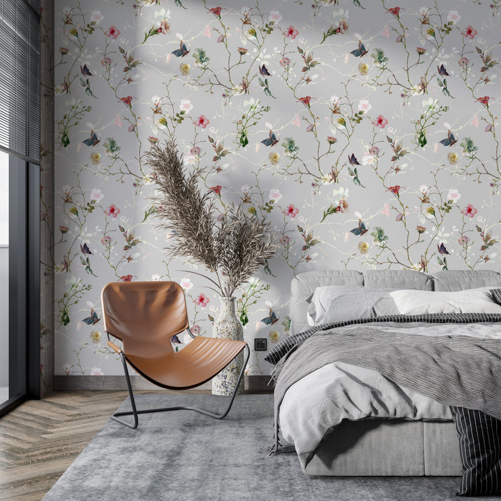 Colorful Leaves and Flowers Butterflies Wallpaper Removable Wallpaper EazzyWalls 