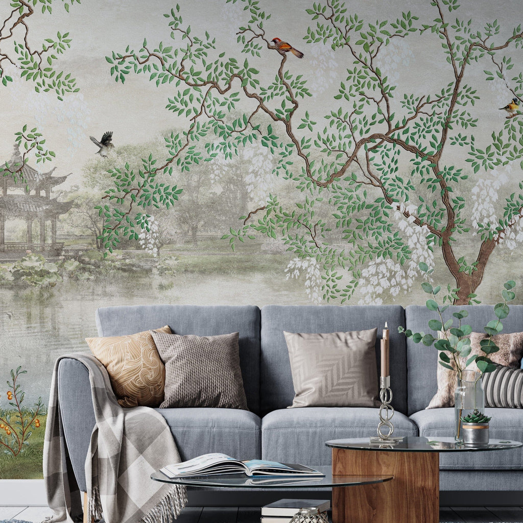 Chinoiserie Japanese Sakura Tree Wallpaper Removable Wallpaper EazzyWalls 