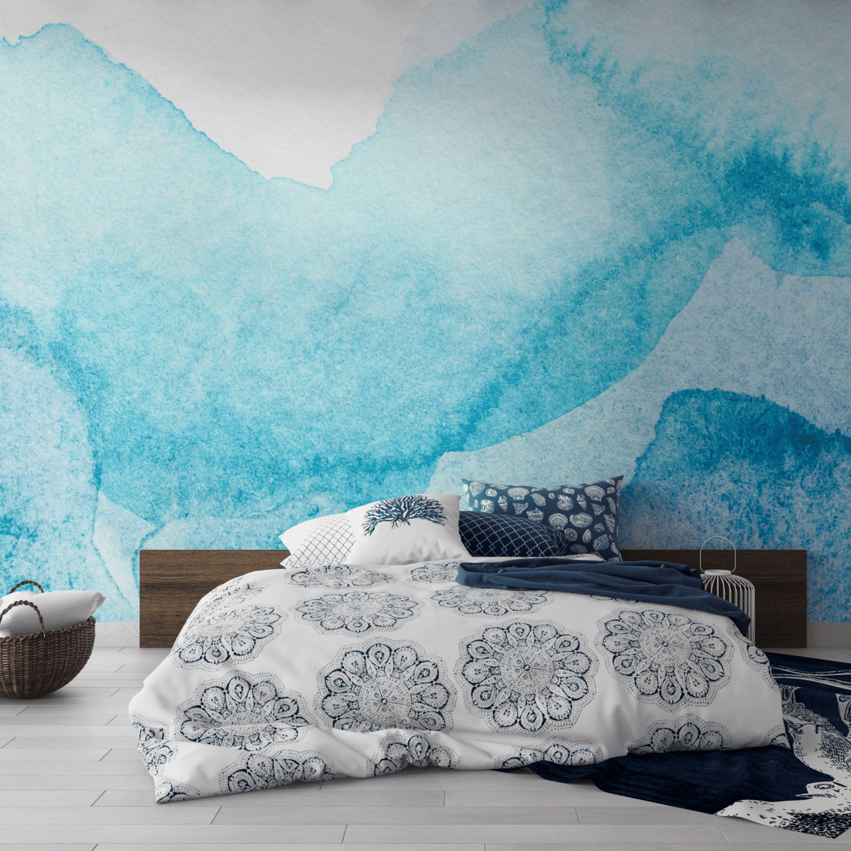 Blue Aquarelle Watercolor Wallpaper Removable Wallpaper EazzyWalls 