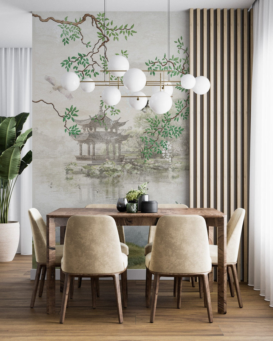 Chinoiserie Japanese Sakura Tree Wallpaper Removable Wallpaper EazzyWalls 