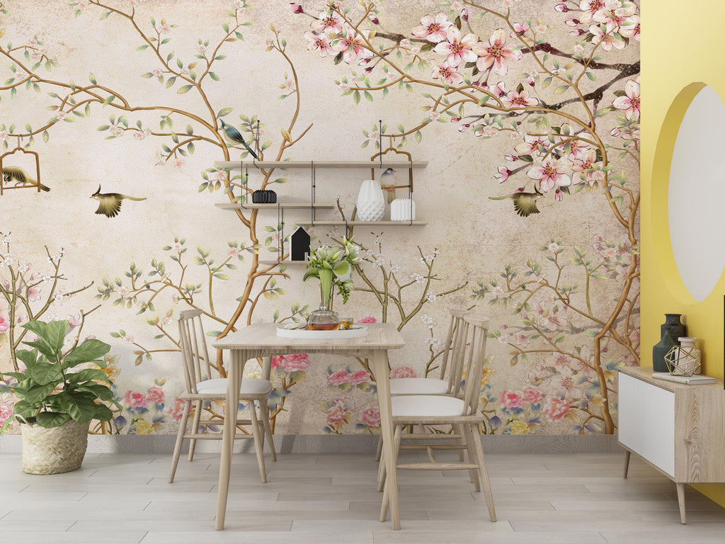 Vintage Cherry Blossom Chinoiserie Wall Mural Removable Wallpaper EazzyWalls 