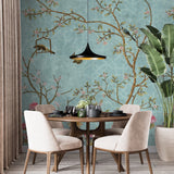 Blue Chinoiserie Birds and Flowers Wallpaper Removable Wallpaper EazzyWalls 