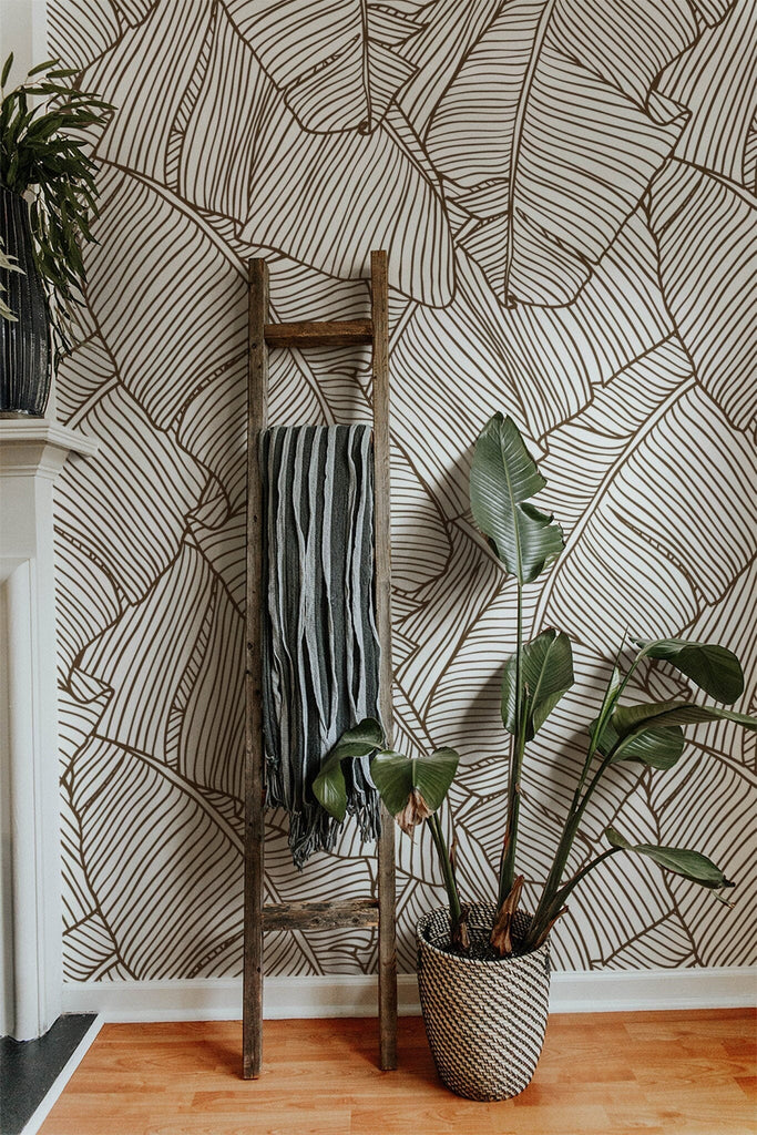 Banana Leaves Wallpaper - Brown Wallpaper Peel and Stick EazzyWalls