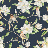 Dark Magnolia and Birds Pattern Wallpaper Removable Wallpaper EazzyWalls Sample: 6''W x 9''H Smooth Vinyl 