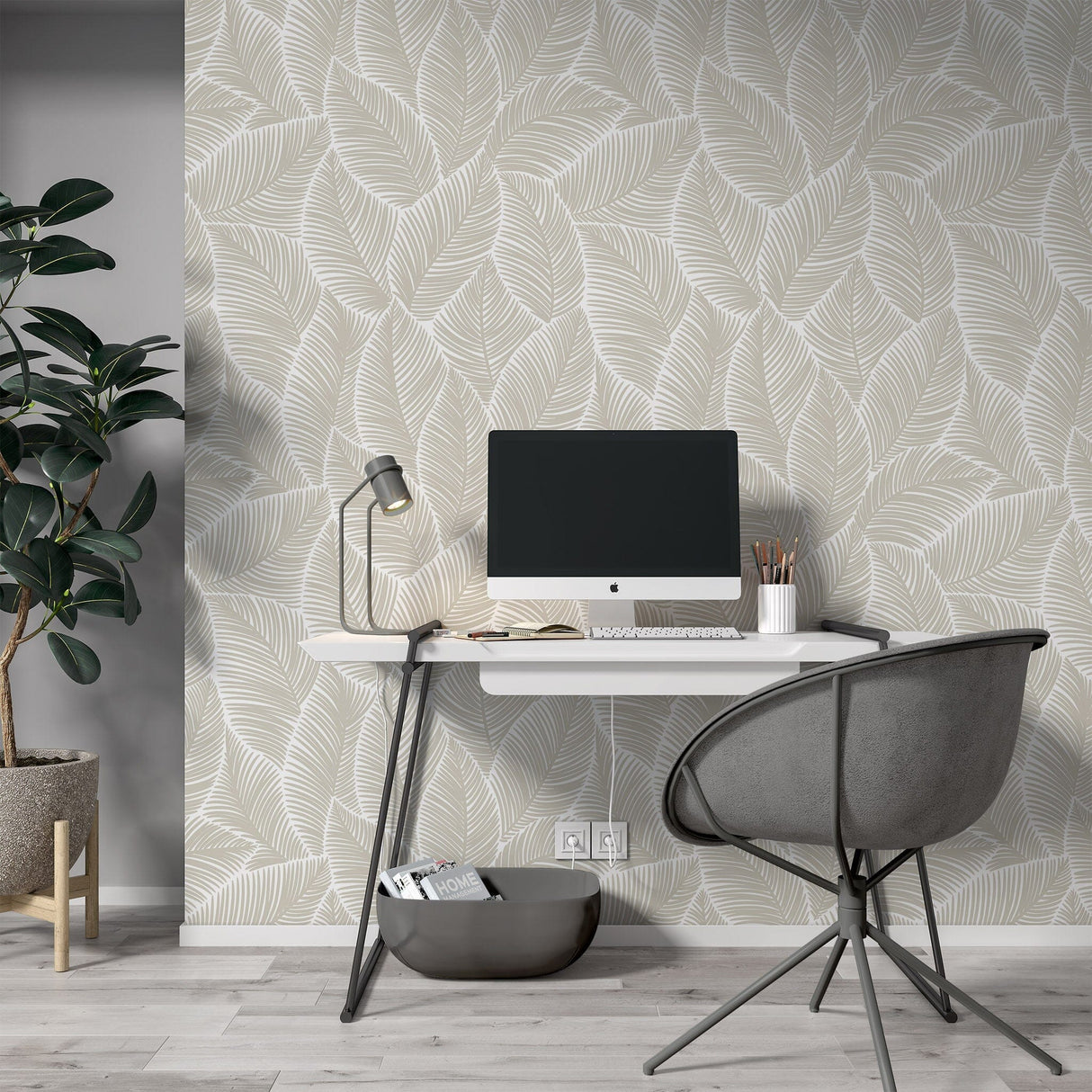 Neutral Toned Elegant Leaves Wallpaper